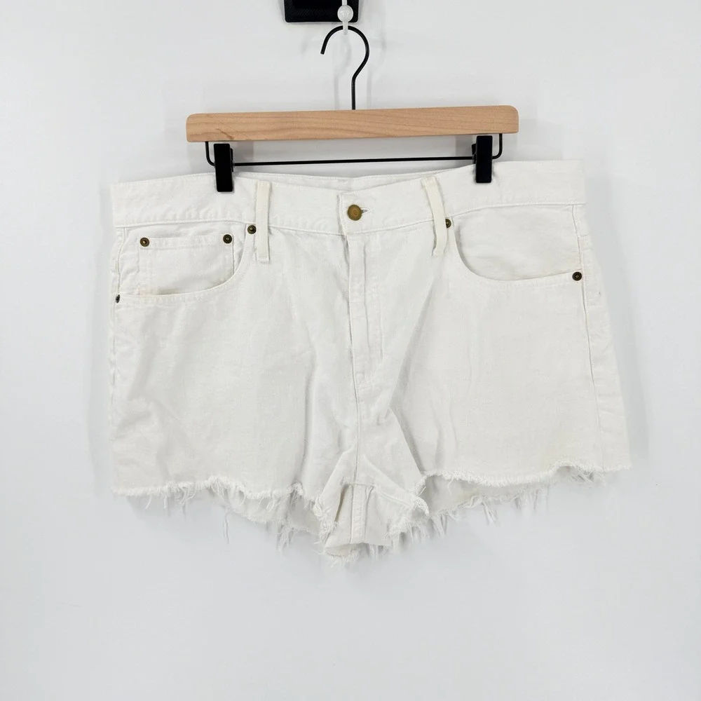 J.โ Crew White Denim Cutoff Shorts Size 32 High Rise Raw Hem Summer Coastal